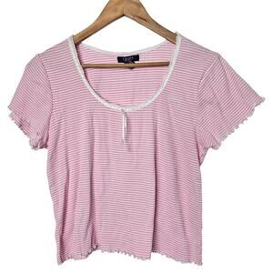 Vintage Chaps Y2K Baby Tee Womens Large Pink Striped Fairy Lace Coquette College